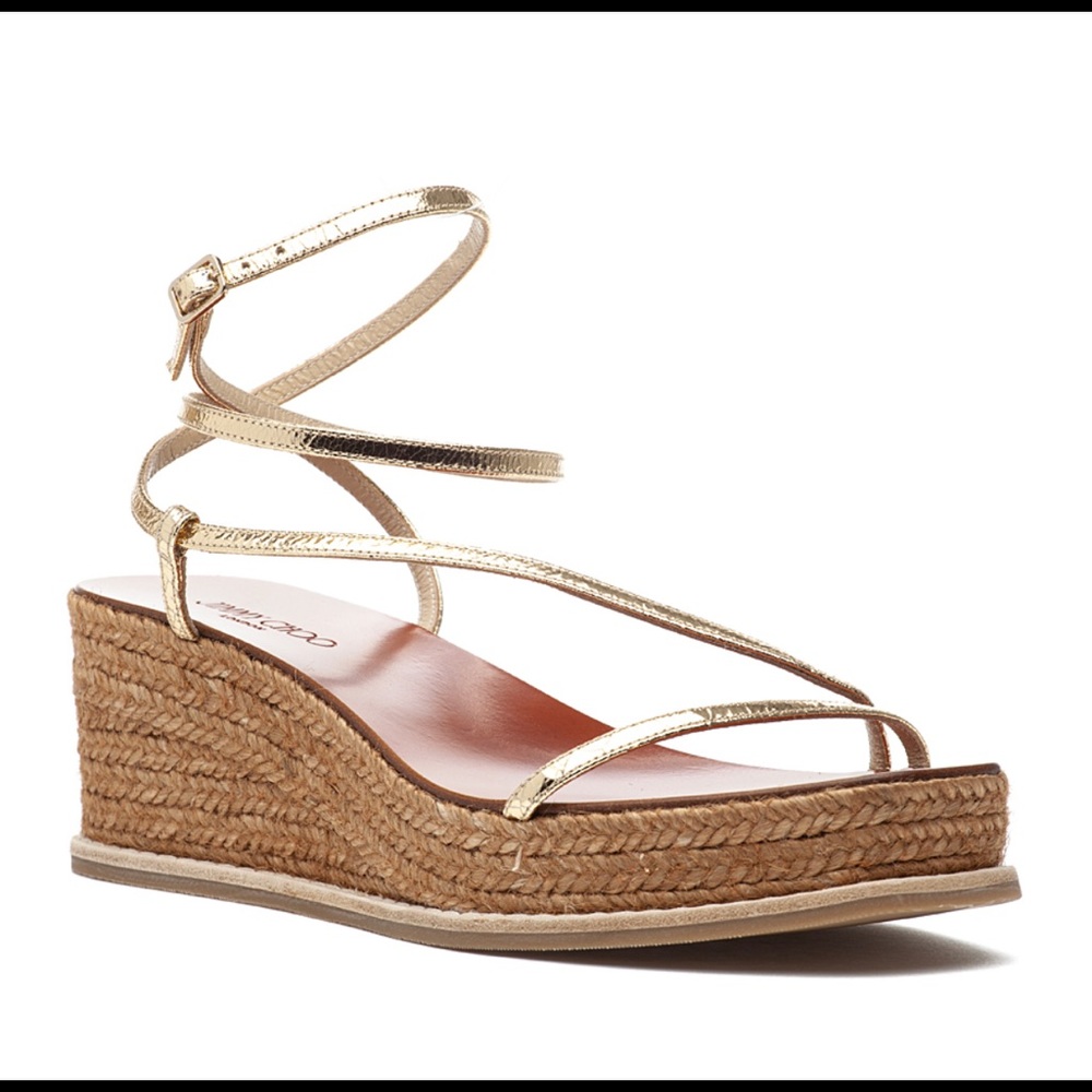 Jimmy choo gold wedge espadrille sandal size 38.5